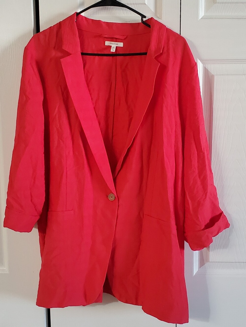 Maurices 1X Coral Red Lightweight Blazer Jacket. 3/4 Sleeves.